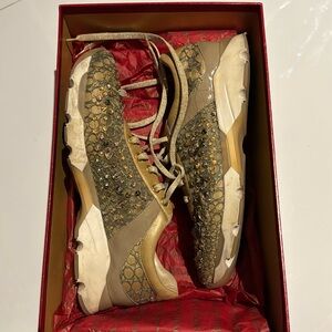 Rene Caovilla Swarovski embellished crystal tennis sneakers athletic gold 37 7